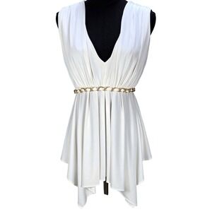 Women's Cache Medium White Empire Waist Tunic Gold Chain Grecian‎ Goddess Y2K